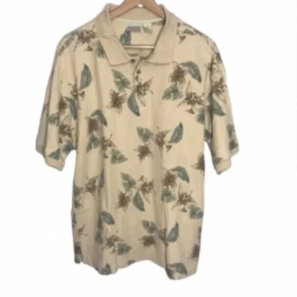 Men's Fieldmaster Tan Hawaiian Print Polo Shirt - Picture 1 of 8